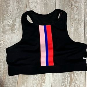 Nike Racerback Sports Bra in Black with Pink, Blue, and Red Stripe and Back Mesh